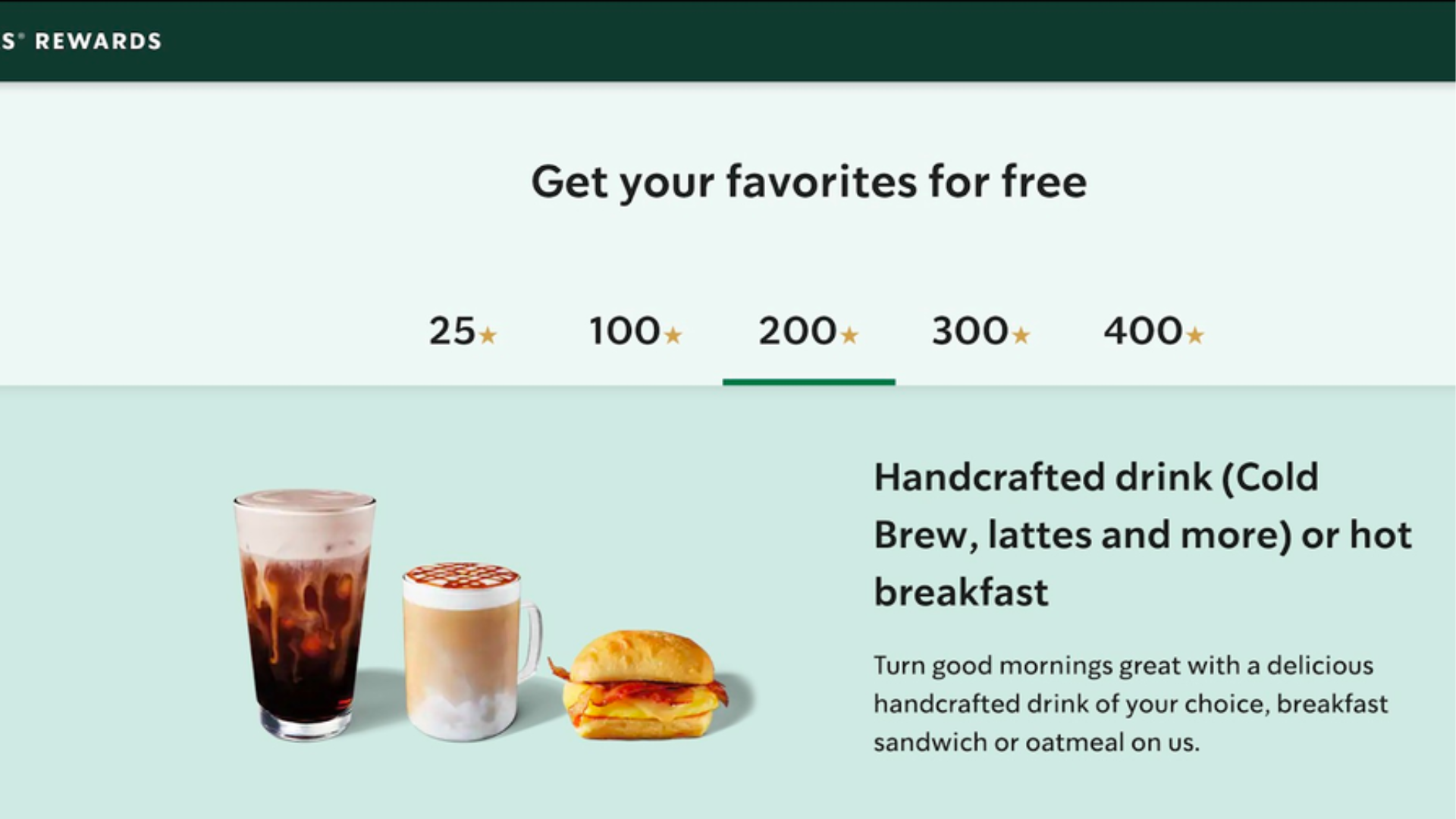 Starbucks Rewards program showing stars, tiers, and rewards